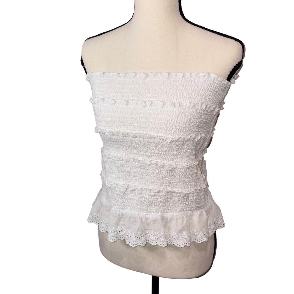 Le Lis Collection Coquette Festival White Strapless Ruffle Eyelet Top Small